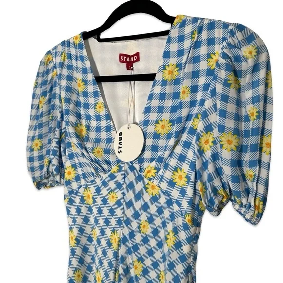 Staud Milla Print Mini dress In Gingham Daisy Plaid Size 0, 2 and 4 available